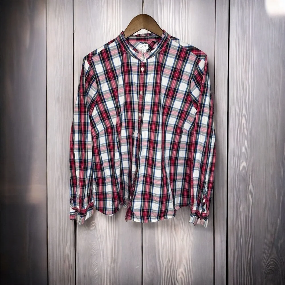 J. Crew Tartan Button Up Top with Ruffled Collar